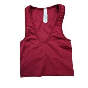 Athleta Aurora Crop Rib Tank Top Women’s XXS Burgandy V-Neck Stretch Activewear